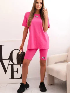 Dámska bavlnená súprava s krátkym rukávom a šortkami ružová