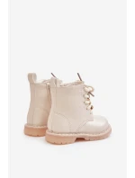 Ocieplane Botki Dziecięce Z Misiem Na Zamek Beżowe Enchanta