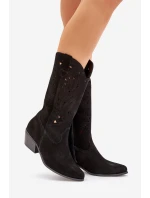 Zamszowe Kozaki Z Ażurową Cholewką Zazoo 3609 Czarne