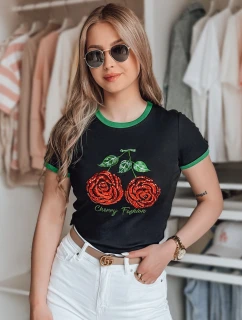 ROSAWIS dámske bavlnené tričko s flitrami čierne FashionStreet RY2846