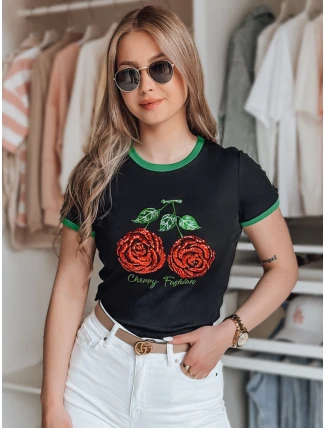 ROSAWIS dámske bavlnené tričko s flitrami čierne FashionStreet RY2846 ROSAWIS dámske bavlnené tričko s flitrami čierne FashionStreet RY2846