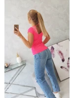 Blúzka s čipkovým výstrihom ružová neónová Blúzka s čipkovým výstrihom ružová neónová