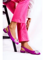 Zamszowe Baleriny Na Obcasie Z Ozdobą Ciemnoróżowe Elenie