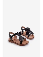 Lakierowane Sandałki Dziecięce Z Kokardką Na Rzep Czarne Joratia
