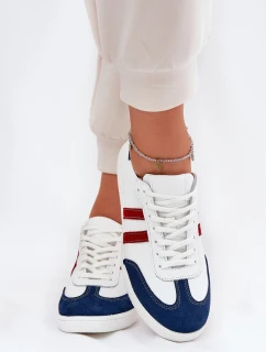 Zazoo N1068 Dámske kožené nízke tenisky White-Navy Blue