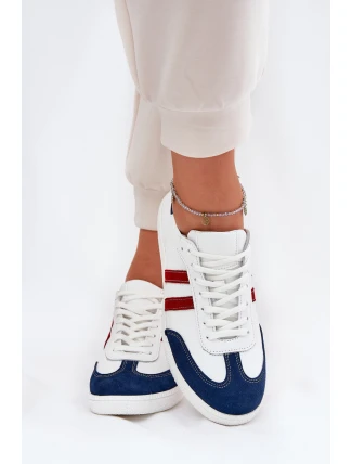 Zazoo N1068 Skórzane Niskie Sneakersy Damskie Biało-Granatowe
