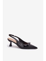 Lakierowane Sandały Na Szpilce Z Kokardką Czarne Naylna