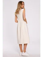 M581 Šaty bez rukávov s vysokým pásom - krémové