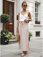 Dámska viskózna maxi sukňa s elastickým pásom béžová FashionStreet CY0514 Dámska viskózna maxi sukňa s elastickým pásom béžová FashionStreet CY0514
