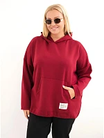 Dámska mikina z viskózy vo veľkosti plus size s kapucňou a klokaním vreckom, bordová Dámska mikina z viskózy vo veľkosti plus size s kapucňou a klokaním vreckom, bordová