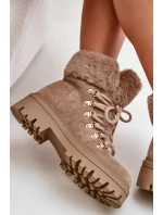 Sznurowane Trapery Damskie Z Futerkiem Ciemnobeżowe Vaminia