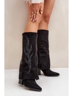 Zdobione Kozaki Z Wywiniętą Cholewką Na Słupku Czarne Ivilta