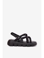 Sandały Damskie Na Platformie Z Paskami Czarne Filamira