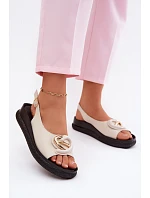 Kožené sandály na platformě s ozdobou S.Barski KV61-6047 Béžové