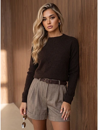Dámsky mäkký sveter s alpakou, farba baby čokoládová, FashionStreet MY2622
