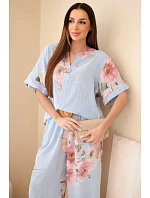 Dámsky bavlnený komplet s krátkym rukávom a širokými nohavicami modrý Dámsky bavlnený komplet s krátkym rukávom a širokými nohavicami modrý