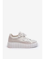 Dámska kožená športová obuv na platforme M01/1 Zazoo light beige Dámska kožená športová obuv na platforme M01/1 Zazoo light beige
