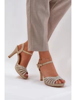 Sandały Na Szpilce Ze Zdobieniem I Brokatem D&A MR1038-33 Złote