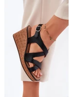 Sandały Damskie Na Koturnie Sergio Leone SK223 Czarne