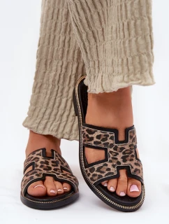 Skórzane Płaskie Klapki W Panterkę Zazoo 40383 Czarne
