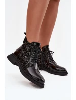 Lakierowane Botki Damskie Ocieplane D&A CR52-613 Czarne