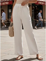 Dámske biele nohavice so širokými nohavicami FashionStreet UY3076 Dámske biele nohavice so širokými nohavicami FashionStreet UY3076