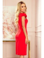 Červené dámske šaty v dĺžke midi s pekným výstrihom 318-1