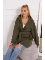 Zateplená bunda s viazaním v páse khaki farby Zateplená bunda s viazaním v páse khaki farby