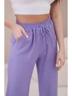 Viskózové nohavice so širokými nohavicami fialové