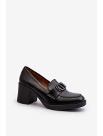 Półbuty Damskie Na Obcasie Z Ozdobą Czarne Nedarea