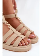 Sandały Damskie Na Platformie Ze Złotym Detalem Beżowe Kartia
