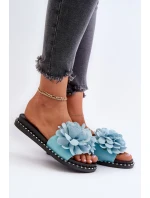 Dámske papuče zdobené kvetmi, modrý celan Dámske papuče zdobené kvetmi, modrý celan