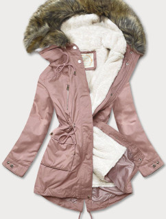 Dámska zimná bunda parka v staroružovej farbe s odopínacou podšívkou a kapucňou (7619BIG)