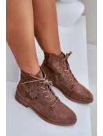 Sznurowane Botki Z Ażurowym Wzorem S.Barski HY51-136 Brązowe