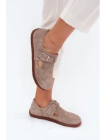 Zamszowe Półbuty Barefoot Damskie Z Klamrą Zazoo N1261 Beżowe