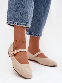 Balerínky s remienkom a zlatou prackou Eco Suede Light Beige Adelora
