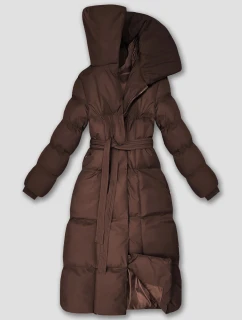 Dámska dlhá zimná bunda s opaskom čokoládová (5M3327-158)