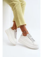 Skórzane Sneakersy Damskie Na Platformie GOE NN2N4033 Białe