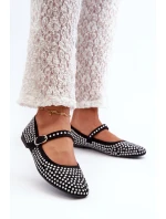 Eko Zamszowe Baleriny Ozdobione Dżetami Czarne Tinara