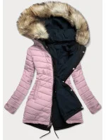 Dámska obojstranná zimná bunda s kapucňou tmavomodrá a ružová (w211)