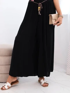 Dámske viskózové nohavice so širokými nohavicami čierne