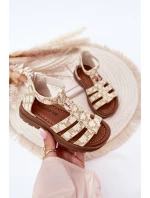 Dziewczęce Sandałki Gladiatorki Ze Złotym Detalem Beżowe Vesira