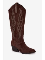 Kozaki Kowbojki Damskie Ze Zdobieniem Na Słupku Czekoladowe Jovina