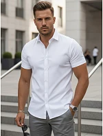 Pánska košeľa slim fit s krátkym rukávom, biela, FashionStreet KX1090 Pánska košeľa slim fit s krátkym rukávom, biela, FashionStreet KX1090