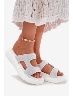 Zdobione Klapki Damskie Na Platformie Białe Jestella