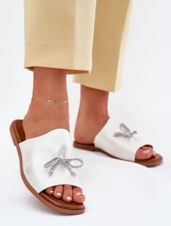 Klapki Damskie Na Płaskim Obcasie Z Ozdobnym Wiązaniem Srebrne Norela