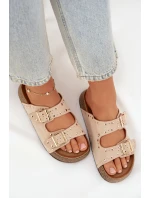 Dámské pantofle se zlatými sponkami a knoflíky Jasnobeżowe Tervina