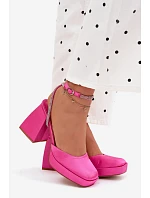 Dámské sandály na vysokém podpatku typu sloupek s páskem s krystaly fuchsiová Seraphina