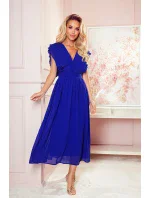 YANA - Dámske midi šaty v nevädzovej farbe s plisovanými volánikmi a výstrihom 367-2 YANA - Dámske midi šaty v nevädzovej farbe s plisovanými volánikmi a výstrihom 367-2