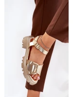 Eko Skórzane Sandały Damskie Z Klamrą Złote Gofielle